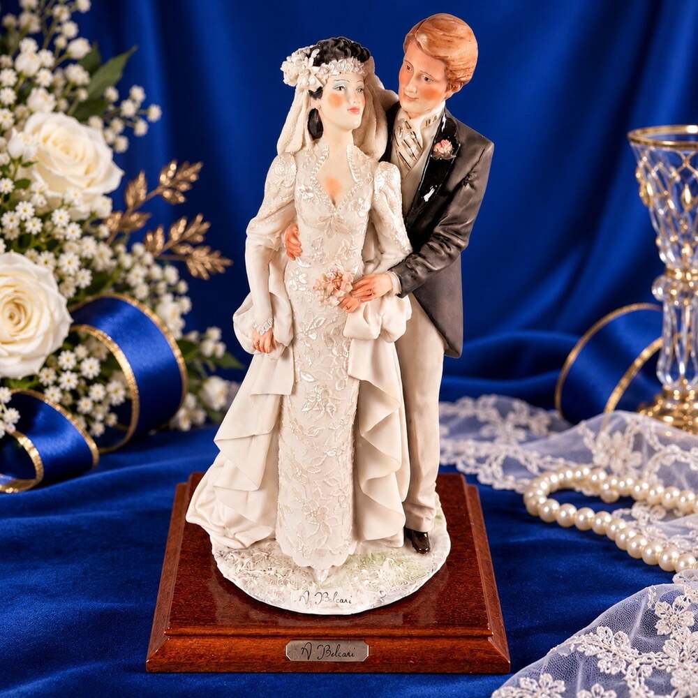 Vintage Capodimonte Bride Groom Wedding Statue Signed A Belcari Italy Love 11”